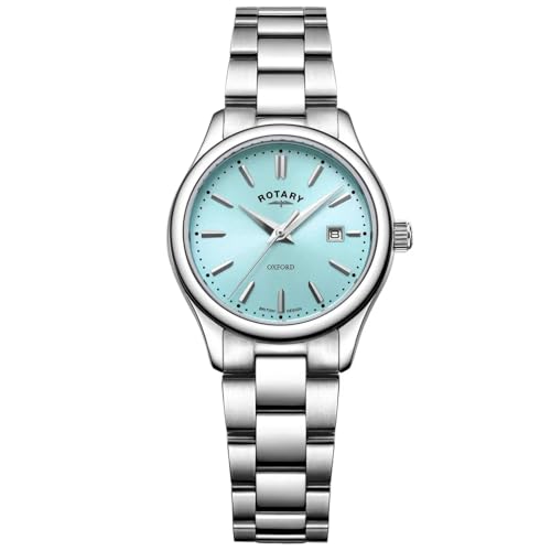 Rotary Damen Quartz Armbanduhr, 32.00mm GehäusegröÃŸe mit blau analog Zifferblatt und Silber Metallarmband Armband LB05092/77 von Rotary