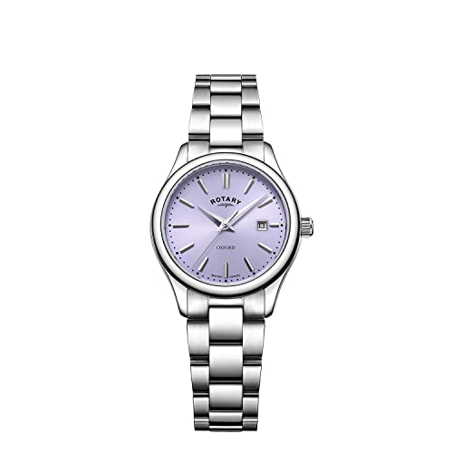 Rotary Damen Quartz Armbanduhr, 32.00mm GehäusegröÃŸe mit Violet analog Zifferblatt und Silber Metallarmband Armband LB05092/75 von Rotary