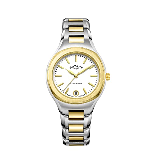 Rotary Damen Quartz Armbanduhr, 32.00mm GehäusegröÃŸe mit weiÃŸ analog Zifferblatt und Two-Tone Gold Metallarmband Armband LB05106/02 von Rotary