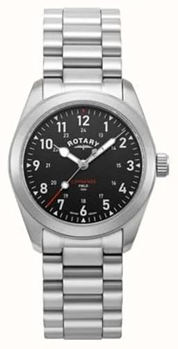 Rotary Herren Quartz Armbanduhr, 37.00mm GehäusegröÃŸe mit weiÃŸ analog Zifferblatt und Silber Metallarmband Armband GB05535/18 von Rotary