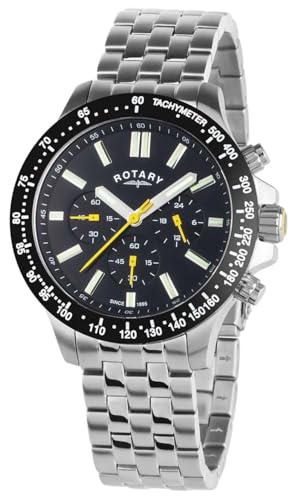 Rotary Sport-Quarzchronograph (45 mm), schwarzes Zifferblatt/Edelstahlarmband GB00024/04 von Rotary