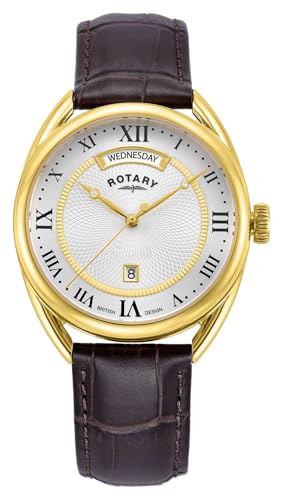 Rotary Traditionelle Canterbury-Herrenuhr (38 mm) mit weißem Zifferblatt und braunem Lederarmband GS05533/21 von Rotary