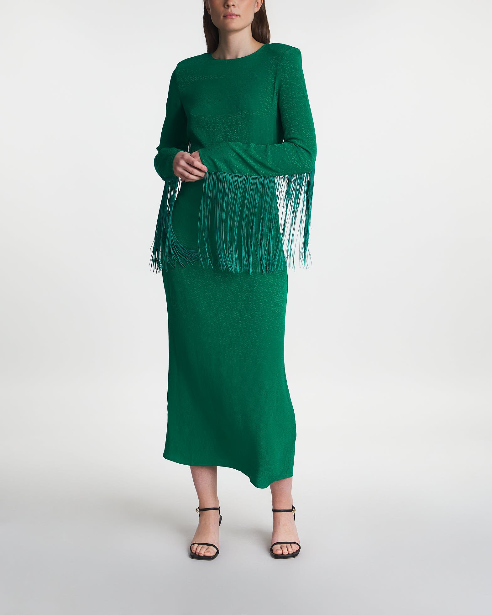 Rotate Dress Fringe Midi Green von Rotate