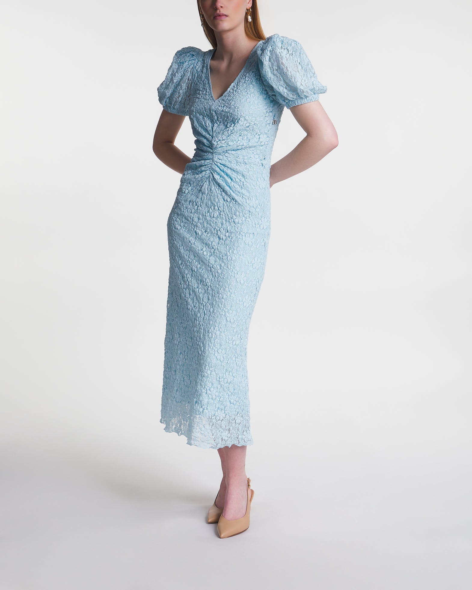 Rotate Dress Lace Puff Sleeve Light blue von Rotate