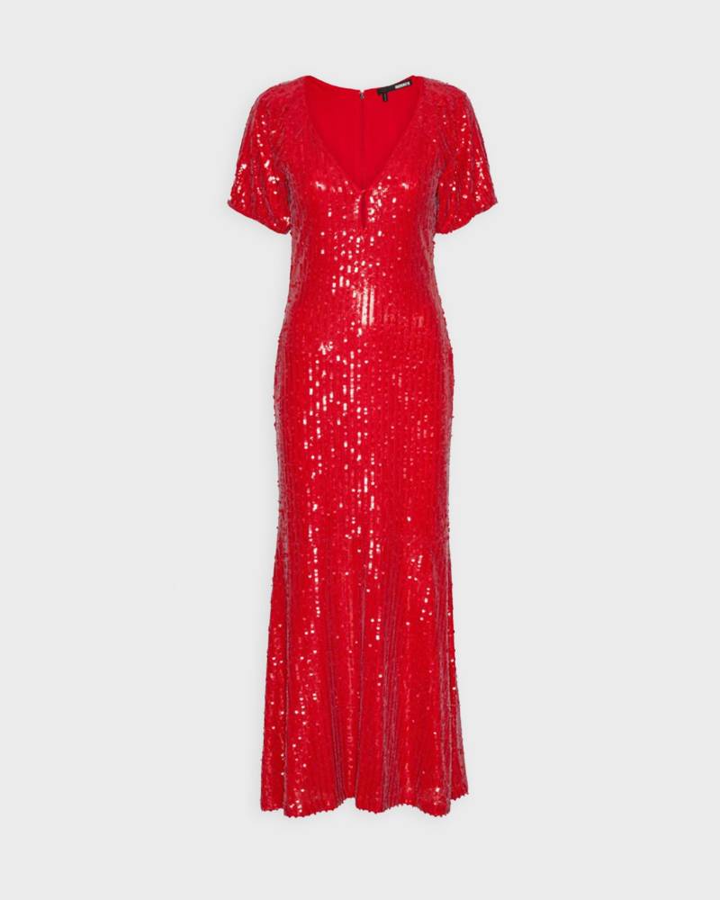 Rotate Dress Sequins Midi V-Neck Red von Rotate