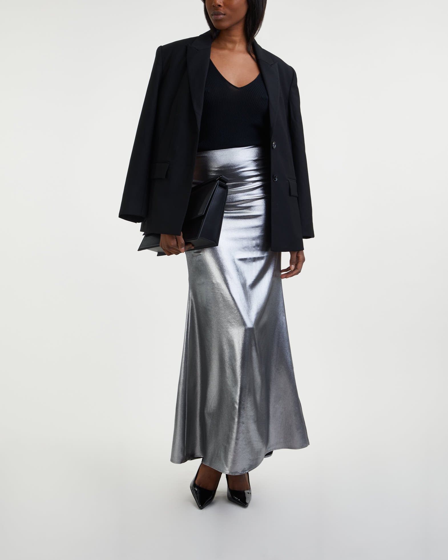 Rotate Skirt Metallic Maxi Train Silver von Rotate