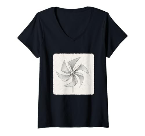 Damen Digitales Skizzier-Windrad drehender Winddrehwirbel T-Shirt mit V-Ausschnitt Damen Digitales Skizzier-Windrad drehender Winddrehwirbel T-Shirt mit V-Ausschnitt von Rotation Of Colorful Blades On A Pinwheel