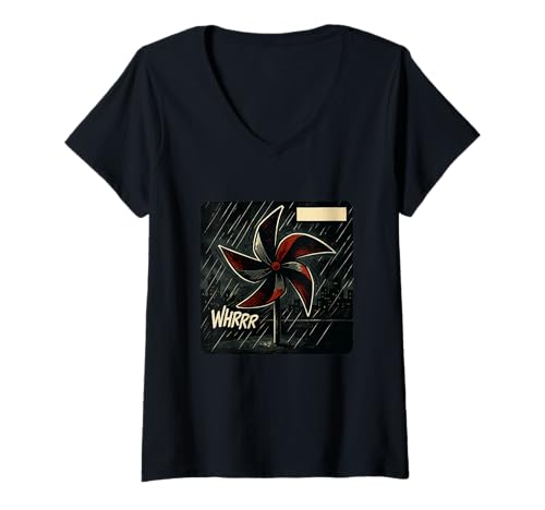 Damen Graphic Novel Art Windrad drehender Wind Rotation Swirl T-Shirt mit V-Ausschnitt von Rotation Of Colorful Blades On A Pinwheel