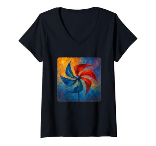 Damen Ölgemälde Windrad drehend Wind Rotation Swirl T-Shirt mit V-Ausschnitt Damen Ölgemälde Windrad drehend Wind Rotation Swirl T-Shirt mit V-Ausschnitt von Rotation Of Colorful Blades On A Pinwheel