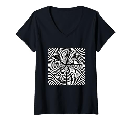 Damen Optische Kunst Windrad drehender Winddrehwirbel T-Shirt mit V-Ausschnitt von Rotation Of Colorful Blades On A Pinwheel