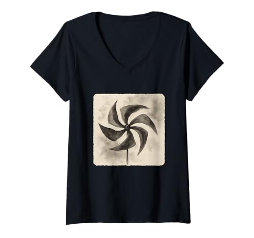 Damen Pinselmalerei, Windrad, drehend, Wirbel T-Shirt mit V-Ausschnitt Damen Pinselmalerei, Windrad, drehend, Wirbel T-Shirt mit V-Ausschnitt von Rotation Of Colorful Blades On A Pinwheel