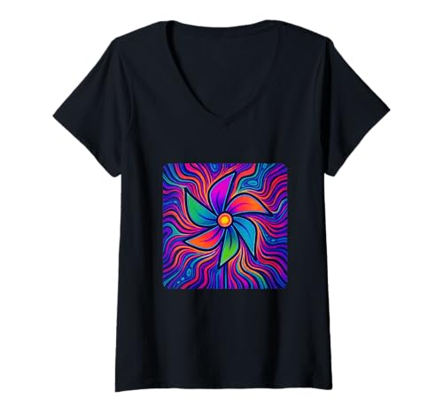 Damen Psychedelic Art Windrad drehender Wind Rotation Swirl T-Shirt mit V-Ausschnitt Damen Psychedelic Art Windrad drehender Wind Rotation Swirl T-Shirt mit V-Ausschnitt von Rotation Of Colorful Blades On A Pinwheel