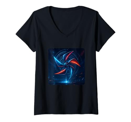 Damen Sci-Fi Art Windrad drehender Winddrehwirbel T-Shirt mit V-Ausschnitt Damen Sci-Fi Art Windrad drehender Winddrehwirbel T-Shirt mit V-Ausschnitt von Rotation Of Colorful Blades On A Pinwheel