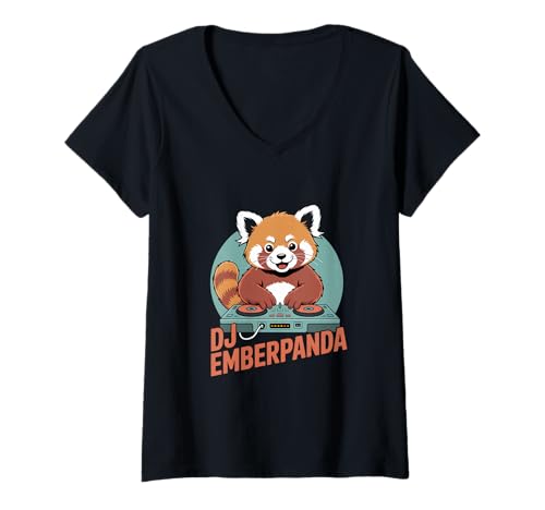 Damen DJ EMBERPANDA Roter Panda DJ Party Musik Festival T-Shirt mit V-Ausschnitt Damen DJ EMBERPANDA Roter Panda DJ Party Musik Festival T-Shirt mit V-Ausschnitt von Roter Panda DJ Musik Club Party Festival EDM