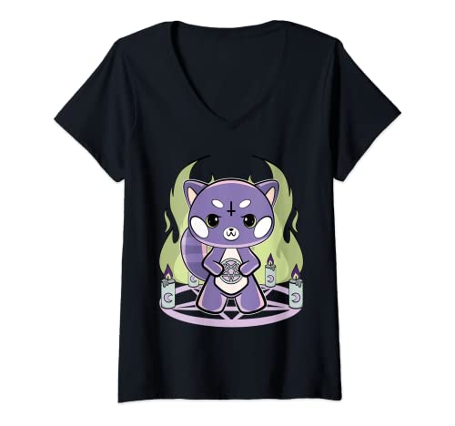 Damen Roter Panda Mit Pentagramm Halloween T-Shirt mit V-Ausschnitt von Roter Panda & Pentagramm Designs