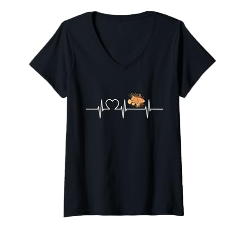 Damen Rotfeuerfisch Herzschlag Feuerfisch T-Shirt mit V-Ausschnitt Damen Rotfeuerfisch Herzschlag Feuerfisch T-Shirt mit V-Ausschnitt von Rotfeuerfisch Feuerfisch Tier Shop