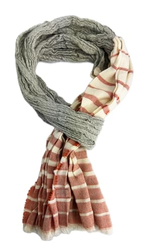 Baumwollschal Wollschal Damenschal Herrenschal Knitterlook Streifen Muster in grau orange weiß Made in Germany von Rotfuchs