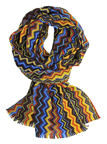 Herrenschal Strickschal Wollschal Zick Zack 100% Wolle mehrfarbig gelb braun Damenschal Made in Germany von Rotfuchs