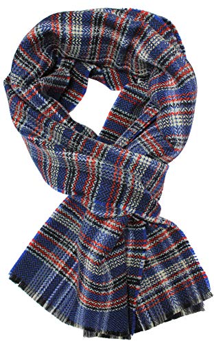 Rotfuchs® Webschal Herrenschal Winterschal Warm & weich Wolle Fischgrat & Karo mehrfarbig Made in Germany (190 x 30 cm, blau rot) von Rotfuchs