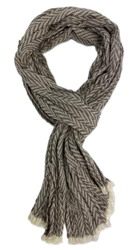Rotfuchs Baumwollschal Damenschal Herrenschal Knitterlook Fischgrat Muster dünn in braun weiß Made in Germany von Rotfuchs