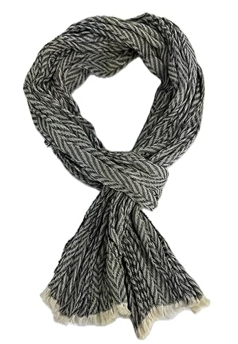 Rotfuchs Baumwollschal Damenschal Herrenschal Knitterlook Fischgrat Muster dünn in schwarz weiß Made in Germany von Rotfuchs