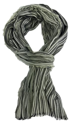 Rotfuchs Baumwollschal Damenschal Herrenschal Knitterlook streifen Muster in grün grau schwarz Made in Germany von Rotfuchs