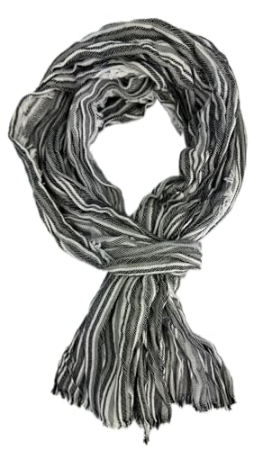 Rotfuchs Baumwollschal Damenschal Herrenschal Knitterlook streifen Muster in schwarz weiß Made in Germany von Rotfuchs