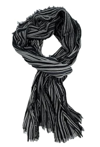 Rotfuchs Baumwollschal Damenschal Herrenschal Knitterlook streifen Muster in schwarz weiß von Rotfuchs