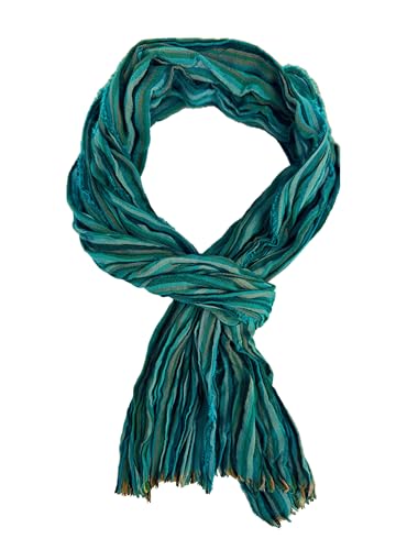 Rotfuchs Baumwollschal Damenschal Herrenschal sommerschal Knitterlook streifen Muster in petrol von Rotfuchs