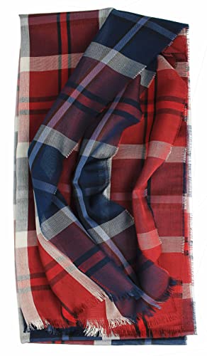 Baumwollschal Damenschal Sommerschal Herrenschal Karo leicht rot marine Made in Germany von Rotfuchs