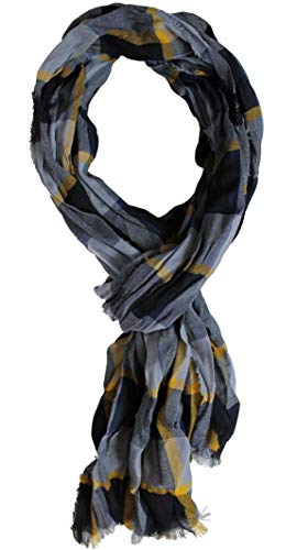 Baumwollschal Damenschal Sommerschal Herrenschal Knitterlook blau gelb Karo leicht 200 x 30 cm Made in Germany von Rotfuchs