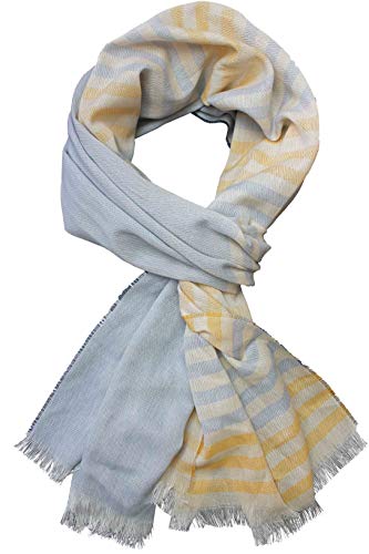 Rotfuchs Baumwollschal Damenschal Sommerschal Herrenschal blau gelb Streifen Two-Tone leicht 200 x 47 cm Made in Germany von Rotfuchs