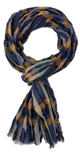 Baumwollschal Leichter Damenschal Herrenschal Knitterlook Karo Muster in gelb blau rot Made in Germany von Rotfuchs