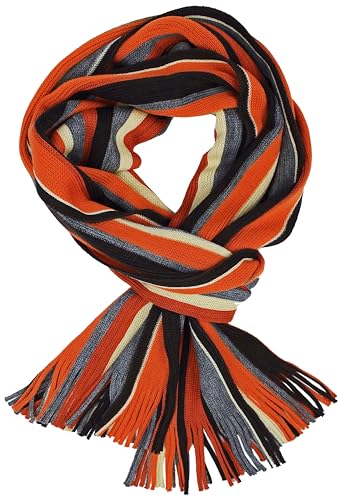 Rotfuchs Herrenschal Schal Strickschal Winterschal Warm & Weich Streifen Wolle (185 x 27 cm, Orange & Grau) von Rotfuchs