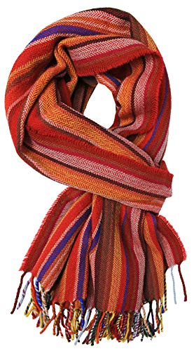 Herrenschal Winter Streifen & Fischgrat modisch 100% Wolle (Merino) 53 x 180 cm, rot orange bunt von Rotfuchs