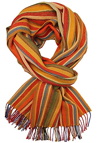 Rotfuchs Herrenschal Winter Streifen & Fischgrat modisch mehrere farbe 100% Wolle (Merino) (190 x 49 (L x B), ocker) von Rotfuchs
