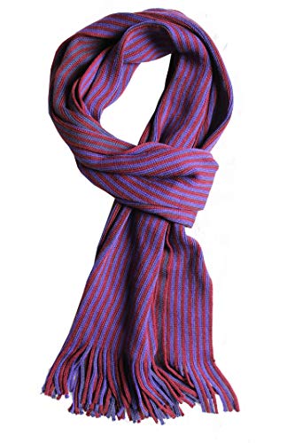 Herrenschal gestrickt aus Wolle Baumwolle Sommerschal gestreift rot violett modisch R-515 von Rotfuchs