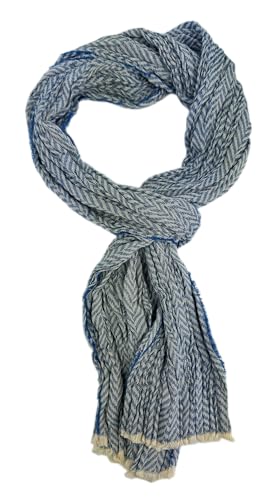 Rotfuchs Leichter Baumwollschal Damenschal Herrenschal Knitterlook Fischgrat Muster in blau weiß Made in Germany von Rotfuchs
