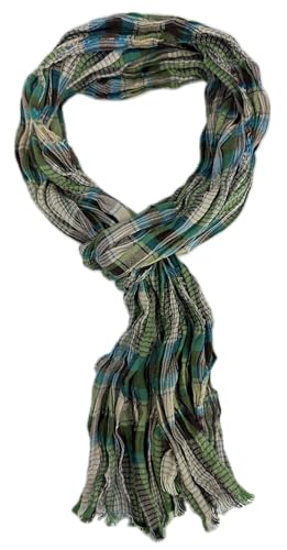 Rotfuchs Leichter Baumwollschal Damenschal Herrenschal Knitterlook Karo Muster in grün beige petrol Made in Germany von Rotfuchs