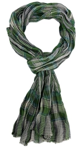 Rotfuchs Leichter Baumwollschal Damenschal Herrenschal Knitterlook Karo Muster in grün blau weiß Made in Germany von Rotfuchs
