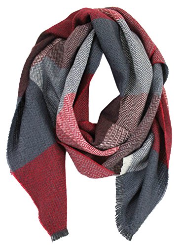 Rotfuchs Schal Webschal Karo Fischgrat modisch rot-bunt 100% Wolle (Merino) angenehm weich und warm Made in Germany von Rotfuchs