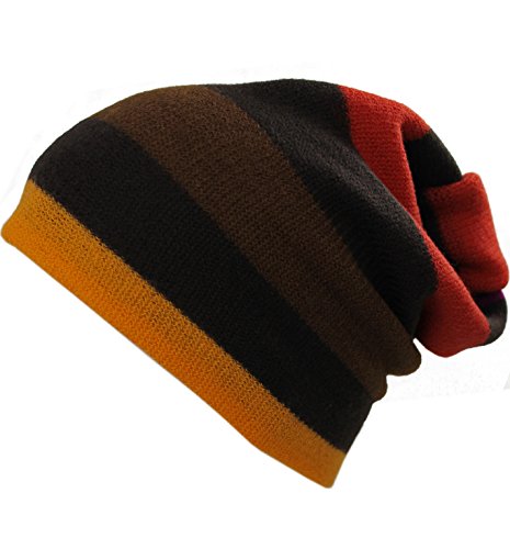 Rotfuchs Strickmütze Beanie gestreift 100% Wolle (Merino) Unisex (58-60 (L), braun-bunt) R-85 von Rotfuchs