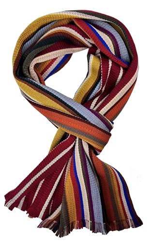 Rotfuchs Strickschal Herrenschal Damenschal Unisex reine Wolle gestreift feinstrick mit Fransen mehrfarbig (rot gelb grau) von Rotfuchs