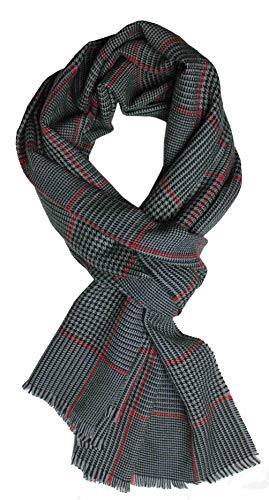 Rotfuchs Wolle Baumwolle Herren Damen Unisex Schal 200 x 55 cm grau Karo & Hahnentritt Made in Germany von Rotfuchs