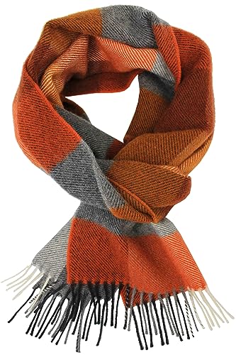 Rotfuchs Wollschal Winterschal Herrenschal weich & Warm Karo modisch Wolle Made in Germany (180 x 30 cm, Orange Grau) 666-1 von Rotfuchs