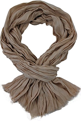 Rotfuchs Sommerschal Crinkle-Finish Knitterlook modisch beige 100% Baumwolle 180 x 30 cm von Rotfuchs