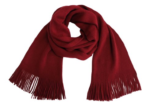 Rotfuchs Strickschal Uni modisch mit Fransen 100% Wolle (Merino) (186 x 27 cm, Rot) R739 von Rotfuchs