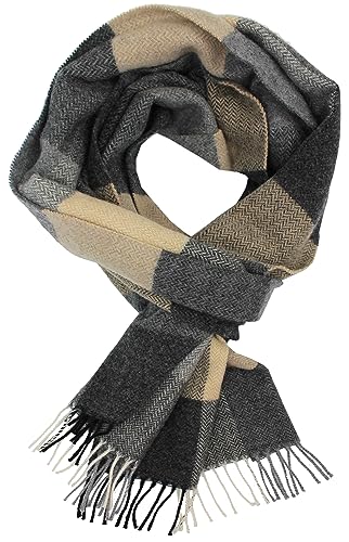 Rotfuchs® Webschal Herrenschal Winterschal Warm & weich Wolle Karo mehrfarbig Made in Germany (30 x 185 cm, grau antrhazit weiß) R699 von Rotfuchs