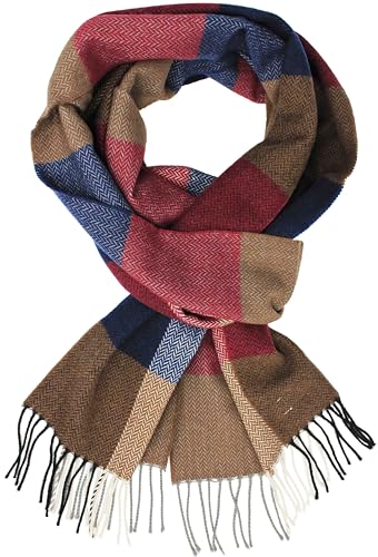 Rotfuchs® Webschal Herrenschal Winterschal Warm & weich Wolle Karo mehrfarbig Made in Germany (30 x 185 cm, rot beige blau) R721 von Rotfuchs