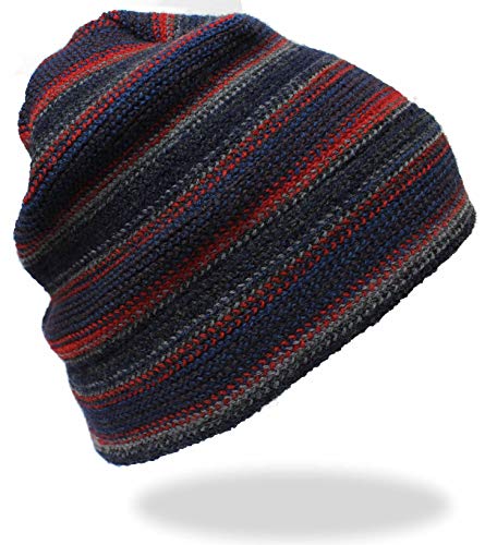 Strickmütze Wollmütze Streifendesigen Made in Germany rot blau grau 100% Reine Wolle von Rotfuchs